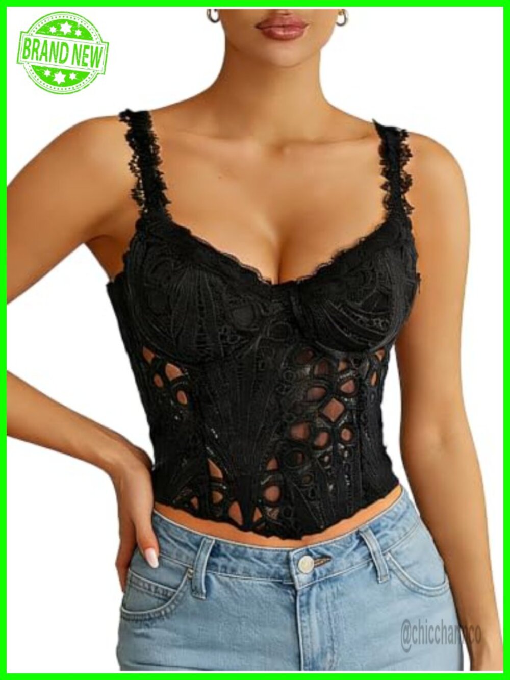 Floral Sheer Lace-Up Corset Top Steel Boned Bustier Crop